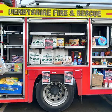 A Derbyshire FRS fund-raiser lorry stocked with food supplies for community distribution.