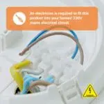 Close-up of HW1-PF-T wiring; electrician recommended for installation.