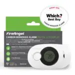 FA3322 CO alarm with LCD, shows 20°C temperature reading.