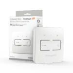 FP1014W2-R white wireless smart control switch with packaging in the background.