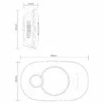 FA3322-EUX10 oval, 129x76x31mm, top and side views technical drawing.