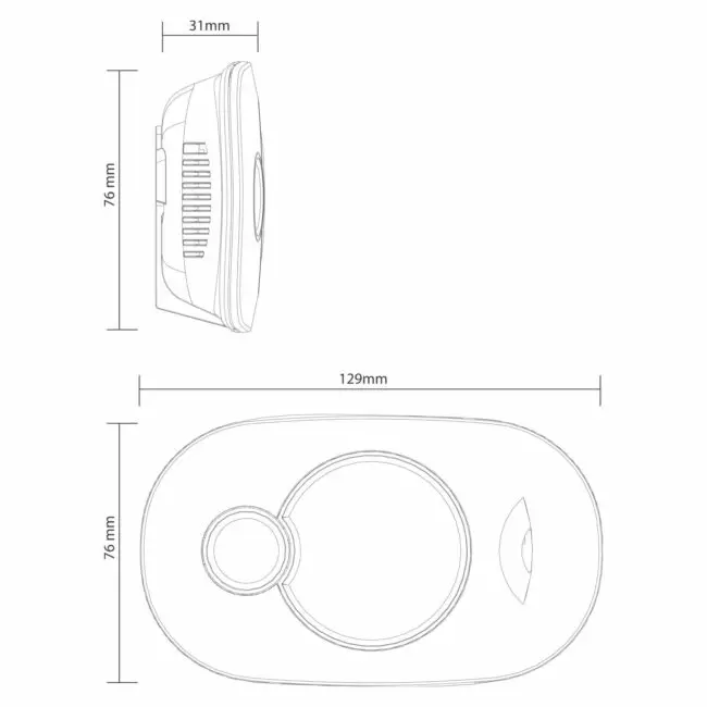 FA3322 oval device, 129x76x31 mm, with unique circular details.