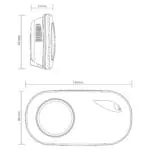 FA3328-EUT oval device, 132x69x31mm, top and side views in technical drawing.
