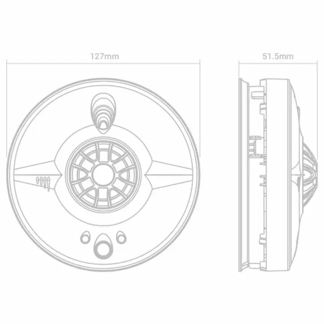 HW1-R technical drawing: 127mm wide, 51.5mm tall, front and side views shown.