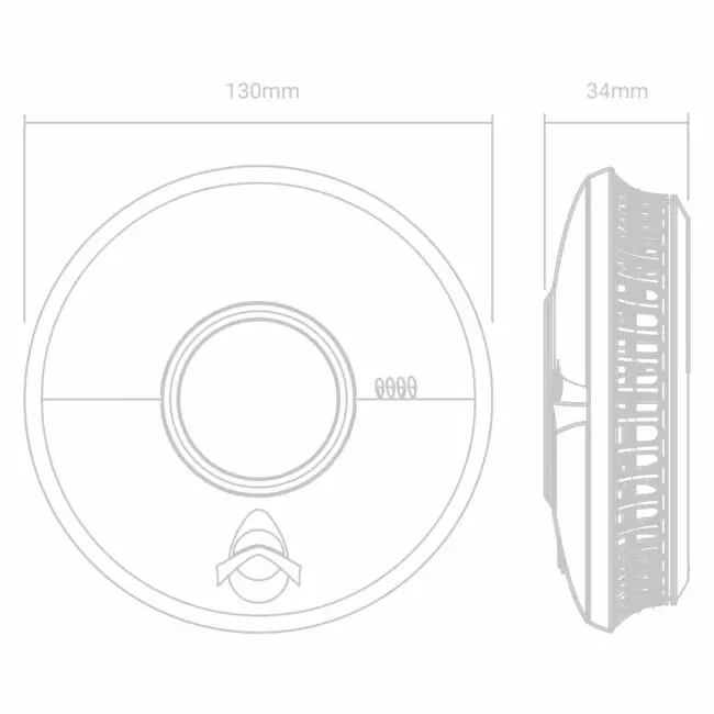 Technical drawing of ST-750T, a circular object 130mm wide and 34mm thick.