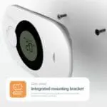 White wall-mounted FA3322-EUX10 shows ALL CLEAR 20°C; includes screws for fitting.