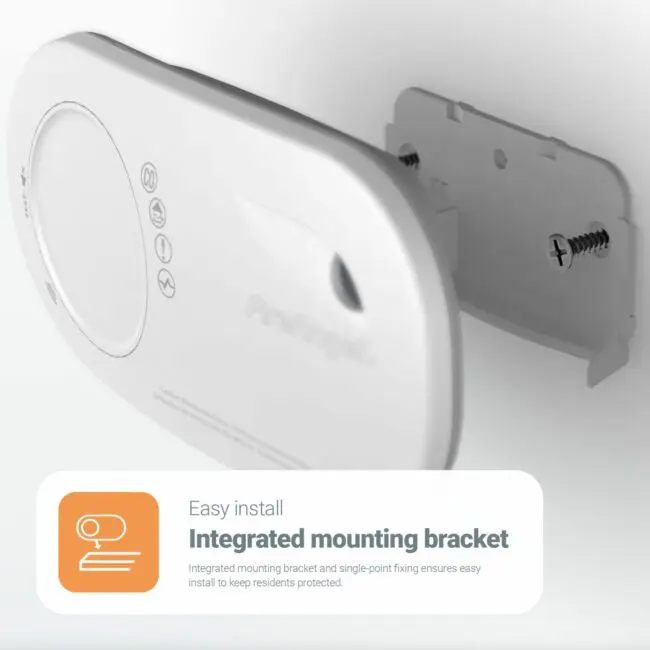 FA3328-EUT white device mounts easily on a wall bracket with screws for simple installation.