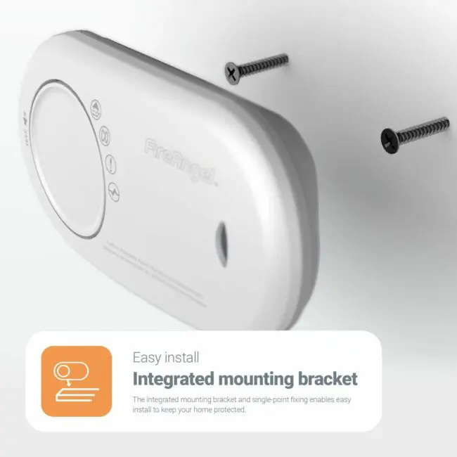 White wall-mounted FA3820-EUX10 with two screws and integrated mounting bracket.