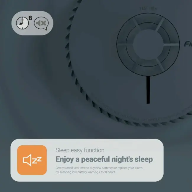 FA6720-R smoke alarm close-up highlighting the Sleep Easy function notification.