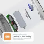 Exploded view of FA3322 with sealed 10-year tamper-proof battery.