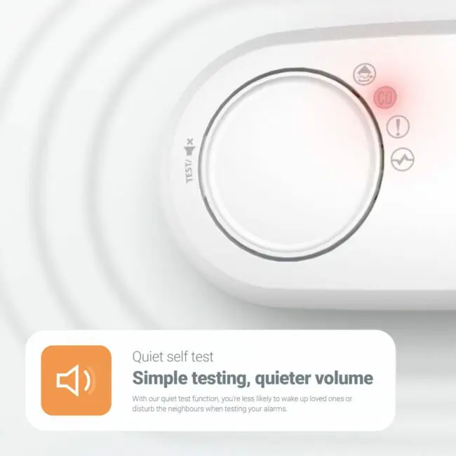 Close-up of FA3820X4 showing a TEST button and quiet self-test mode notification.