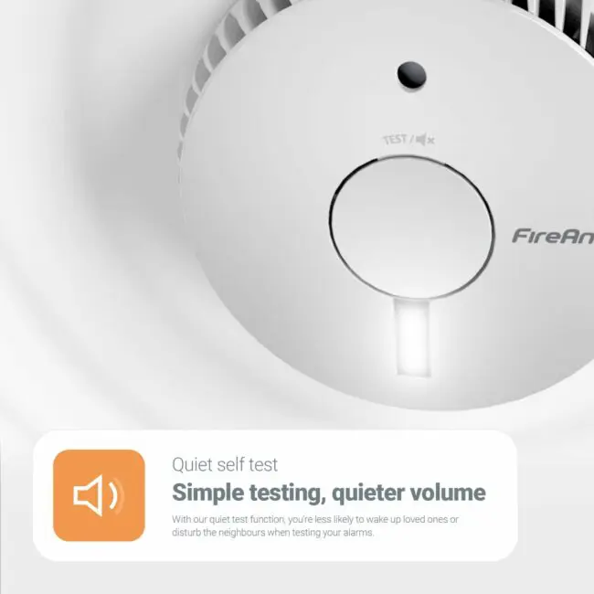 FA6611-R smoke alarm features a Quiet self-test button for quieter alarm testing.