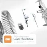 Exploded view of FA6720-R with internal parts and a 10-year tamper-proof battery.