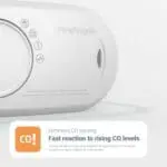 Close-up of an FA3820-EUX10 carbon monoxide alarm with enhanced CO sensing displayed.