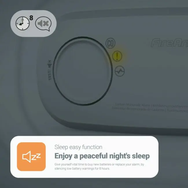 The FA3313-EUX10 alarm displays an amber light and notifies users when in sleep mode.