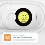FA3322-EUX10 shows 33 PPM CO WARNING and offers low level CO monitoring guidance.