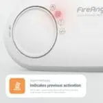 Close-up of FA3820X4 carbon monoxide alarm with red light showing previous activation.