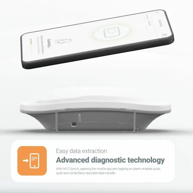 A smartphone hovers above the FA3328-EUT, showcasing contactless data transfer.