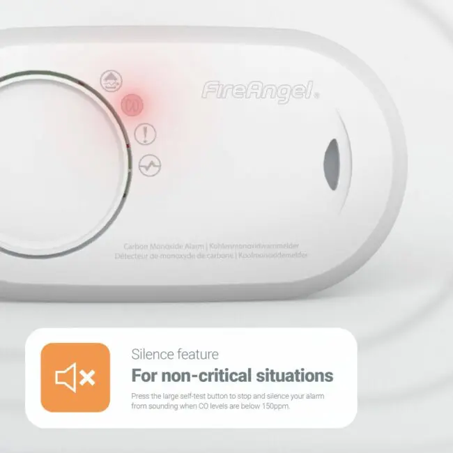 The FA3820-EUX10 alarm has a glowing red light and an easy-to-use silence feature.