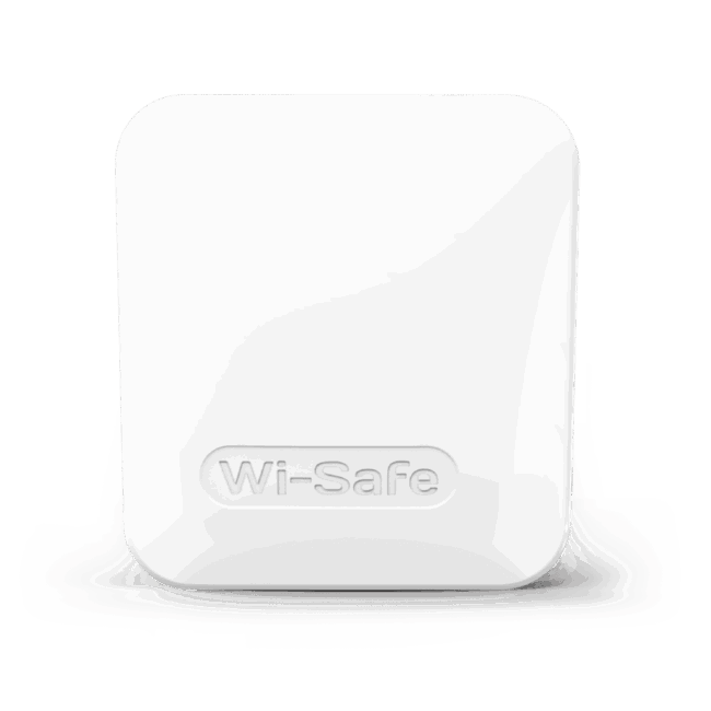 White square FP1000W2-R device with rounded edges and Wi-Safe embossed on the front.