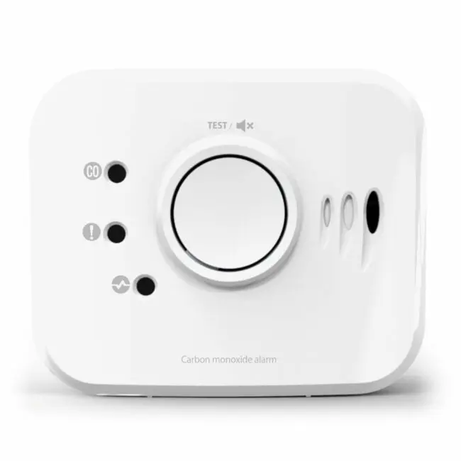 FS1326-T carbon monoxide alarm with front buttons and indicator lights.
