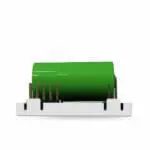 FS1521W2-T, green component with metal pins on a white base, side view.
