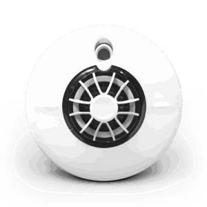 White, round FireAngel HT-630 smoke detector with black vented centre, front view.