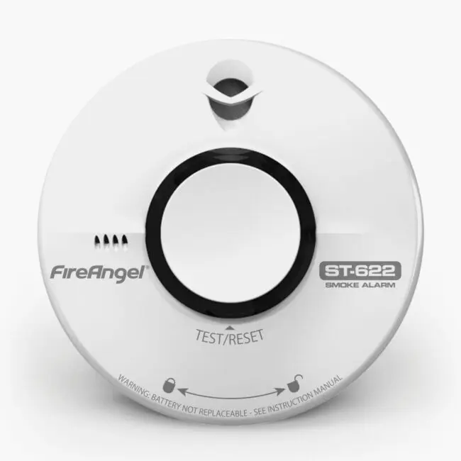 White ST-622T smoke alarm with central test/reset button.