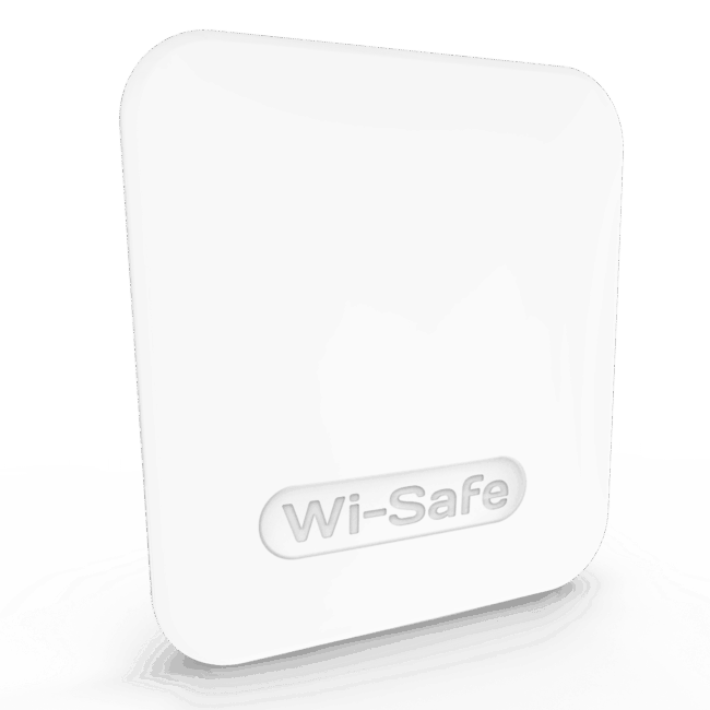 White square FP1000W2-R device with rounded edges, labelled Wi-Safe on the front.