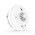 White round HW1-R smoke detector with central vent and sensor on a white background.