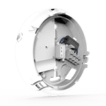 RF-BW-T white round casing open, revealing internal wiring and mounted components.