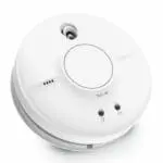 SW1-R white smoke detector with test button and LED indicator lights on a plain background.