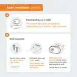 FA3820X4 alarm installation guide shows shelf/wall mounting steps and required tools.