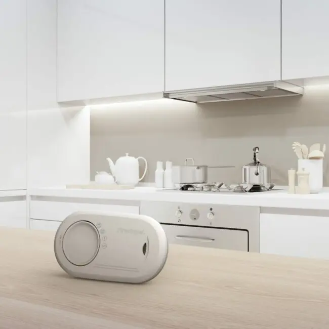 A modern white kitchen featuring the FA3820-EUX10 on the wooden worktop.