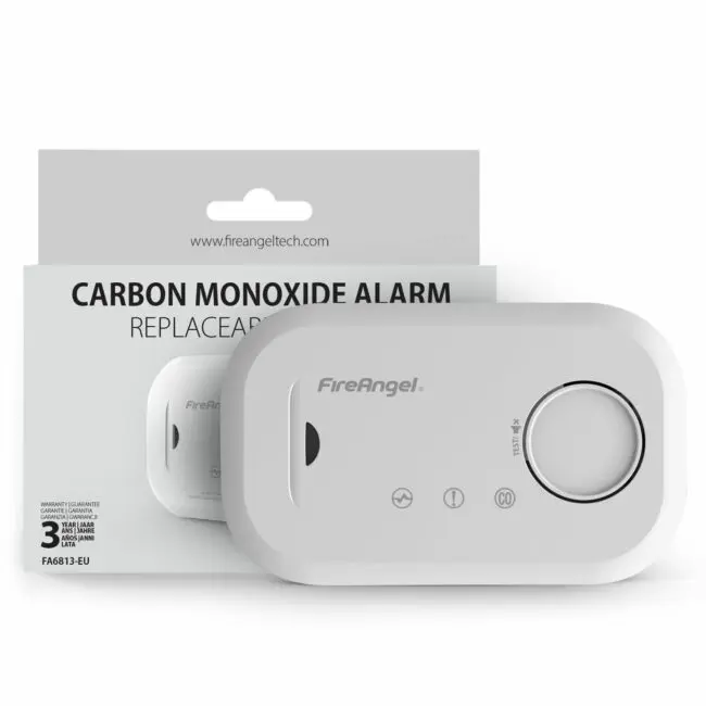 FA6813 carbon monoxide alarm and packaging displayed on a white background.