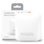 FP1000W2-R Wi-Safe wireless gateway shown in front of its packaging box.