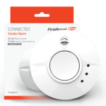 FP1640W2-R smoke alarm shown with its packaging in the background.