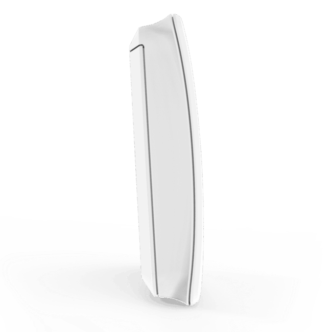 The FP1014W2-R, a white curved smart control switch, stands upright on a white background.