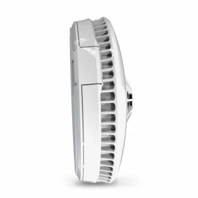 Side view of HM-SN-1 smoke detector with edge vents on a white background.