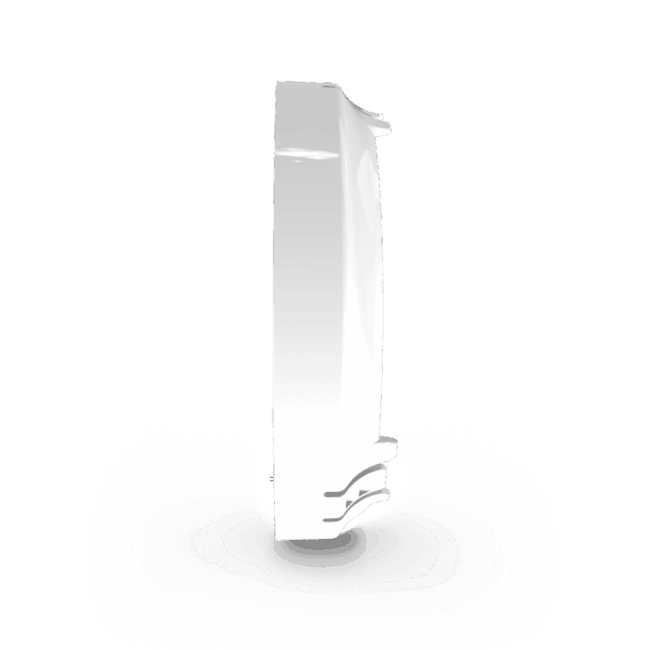 Side view of a glossy, white RF-BW-T with subtle ridges against a white background.