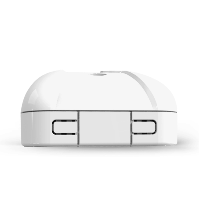 Front view of RLYM-1EU mouse in white with two buttons and a scroll wheel.