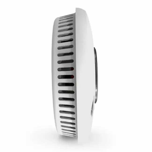 Side view of the SCB10-R alarm featuring vented openings and a black centre.