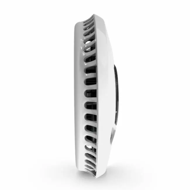 Side view of an ST-622R white, circular smoke detector with vent openings around the edge.