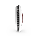 Side view of the ST-750T, a white, round device with vent-like openings on display.