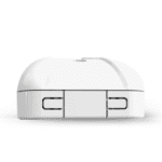 WRLYM-1EU white wireless mouse, front view, with two buttons and a scroll wheel.
