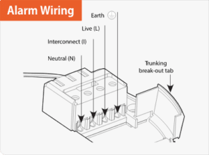 Diagram showing heat alarms wiring terminals: Earth, Live, Interconnect, and Neutral.