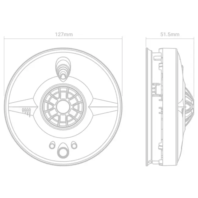 HW10-EUT technical drawing, 127mm wide x 51.5mm tall, front and side views shown.