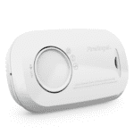 White FA3313-EUX10 CO alarm with test button and indicator lights.