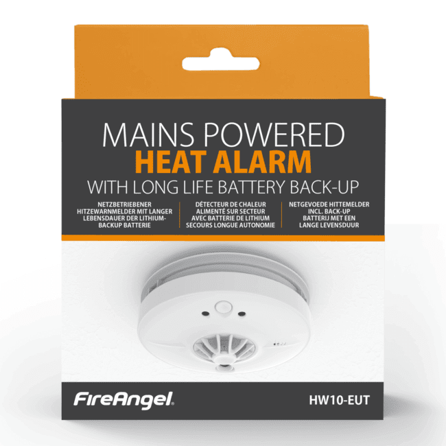 Box for HW10-EUT mains heat alarm with long-life battery backup.