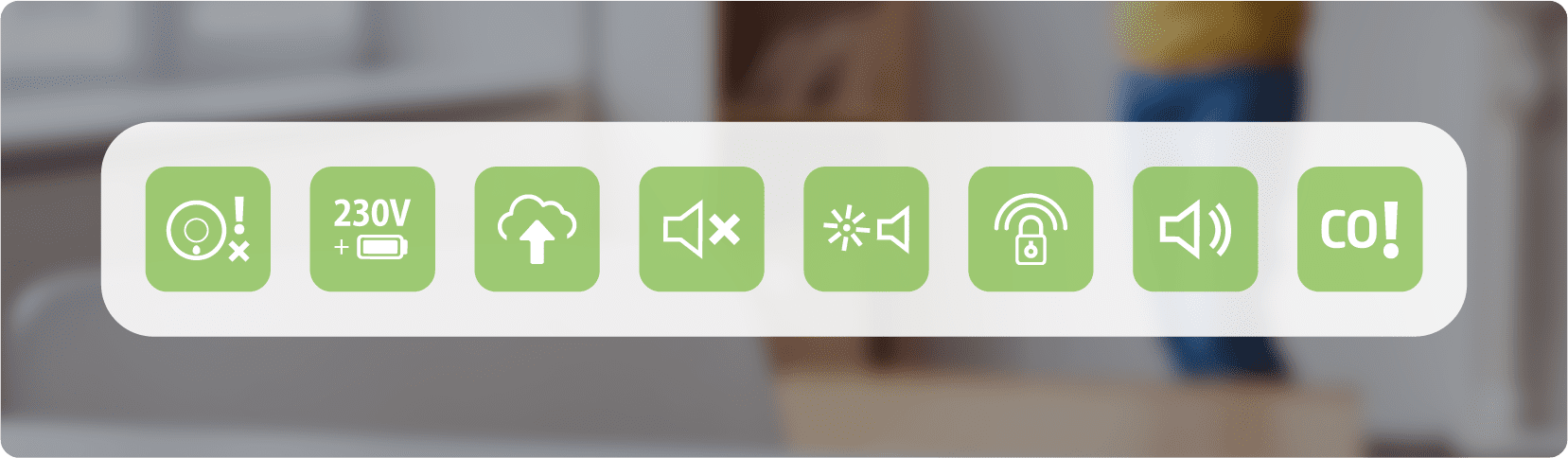 A row of green home automation icons with standard changes for professionals in the background.